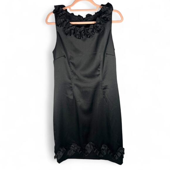 ROULETTE Black Satin Formal Dress Ruffle Trim Sz 10 Formal WhimseyGoth NightOut - Picture 1 of 5